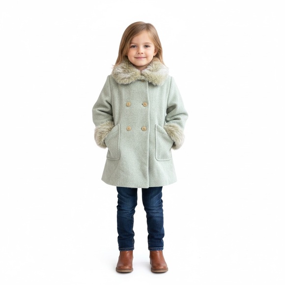 Macleod Kids Italian Wool Double-Breasted Coat with Faux Fur Trim - Picture 3 of 7